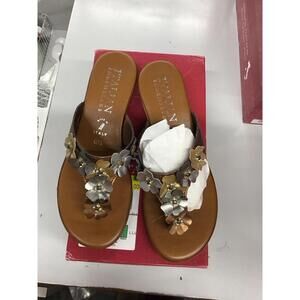 Italian shoemakers brand handmade 2” wedge sandals size 6.5 metallic floral gems